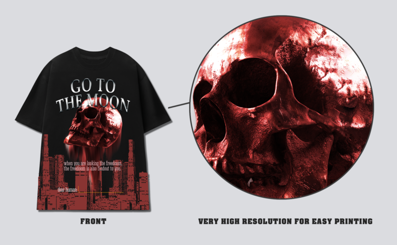 Skull Go To The Moon – urban streetwear t shirt designs
