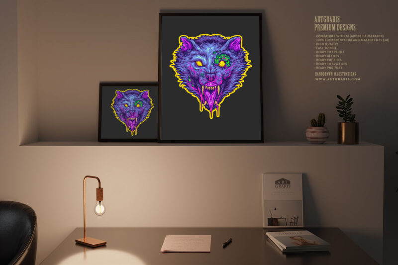 Monster zombie wolf head horror logo illustrations