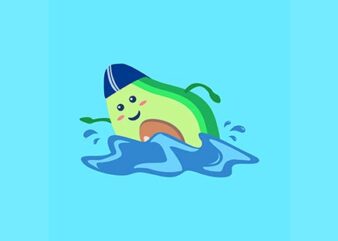 Cute Avocado Swimming Cartoon