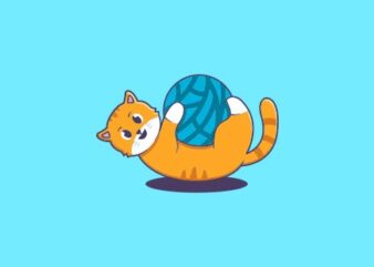 Cute Cat Playing Cloth Ball Cartoon Illustration