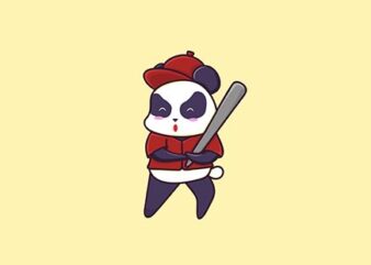 Cute Panda Playing Baseball Illustration Cartoon t shirt vector file