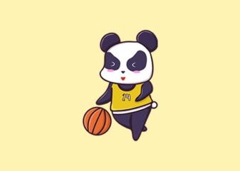 Cute Panda Playing Basketball Cartoon Illustration