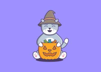 Cute Witch Cat Smile Halloween Cartoon