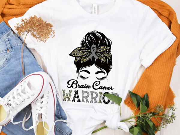 Rd brain cancer awareness shirt, womens messy bun shirt, brain cancer shirt t shirt design online