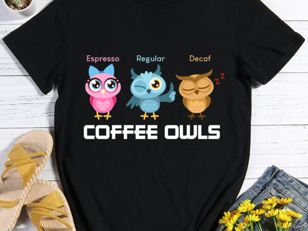 Rd espresso regular decaf coffee cute owls t-shirt, owl gift, bird nerd tshirts, birding lover, present for barista coffee lover costume