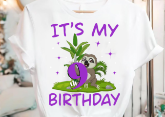 RD Its My 9th Birthday Purple Sloth Girl Nine Bday Theme Party T-Shirt