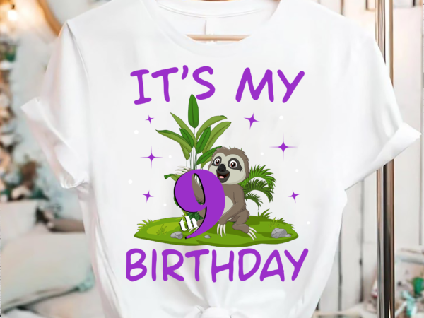 Rd its my 9th birthday purple sloth girl nine bday theme party t-shirt