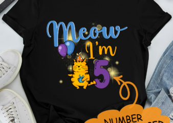 RD Kids Meow I_m 5 bday cat party cute 5th Birthday Kids Cat T-Shirt