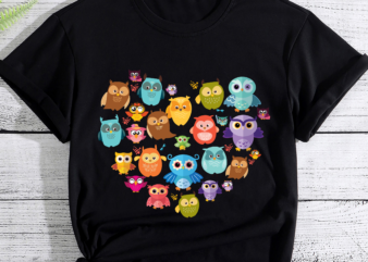 RD Owl Heart Love T-Shirt, Cute Owls Gift, Bird Nerd Watching, Birdwatching Shirts, Owl Lover Shirt-01