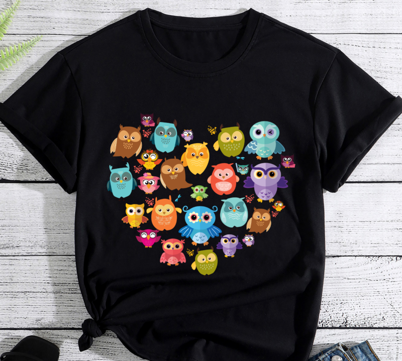 RD Owl Heart Love T-Shirt, Cute Owls Gift, Bird Nerd Watching, Birdwatching Shirts, Owl Lover Shirt-01
