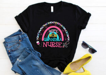 RD Wife Mom Grandma Nurse Shirt, Mother Day Shirt, Nurses Day Gift, Leopard Rainbow Shirt