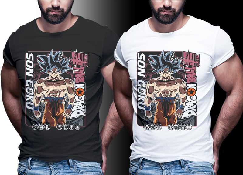 76 GOKU DRAGON BALL TSHIRT DESIGN BUNDLE FOR SHIRT BLACK AND WHITE [PART#07]