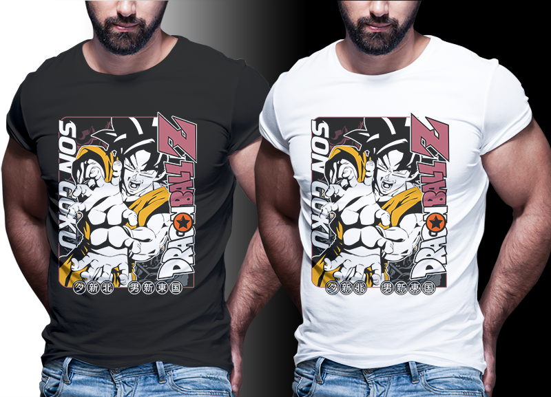 76 GOKU DRAGON BALL TSHIRT DESIGN BUNDLE FOR SHIRT BLACK AND WHITE [PART#07]