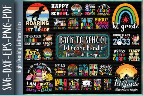 Back to school t-shirt bundle ,back to school svg bundle,svgs,quotes-and-sayings,food-drink,print-cut,mini-bundles,on-sale girl first day of school shirt, pre-k svg, kindergarten, 1st, 2 grade shirt svg file for cricut & silhouette, png,hello