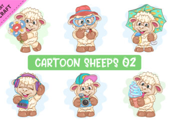 Set of Cartoon Sheeps 02. Clipart. t shirt template vector