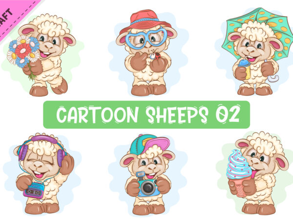 Set of Cartoon Sheeps 02. Clipart. t shirt template vector
