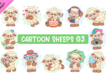 Set of Cartoon Sheeps 03. Clipart. t shirt template vector