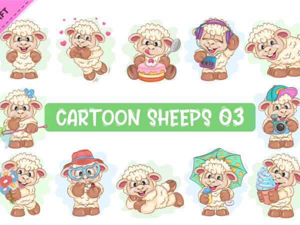 Set of cartoon sheeps 03. clipart. t shirt template vector