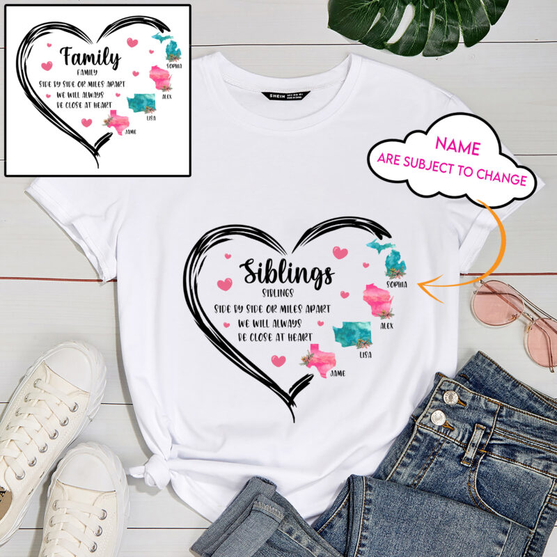 Sisters Shirt, Side by Side Shirt, Different States Shirt, Personalized Sisters Siblings Shirt, Family shirt, Long distance gift