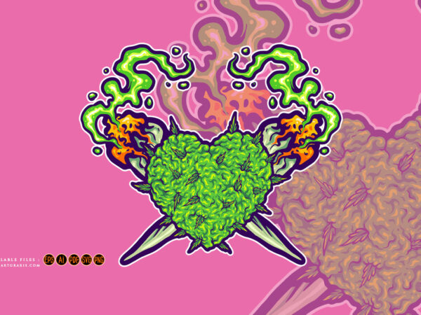 Smoking weed cross drug cannabis leaf heart logo illustrations t shirt template vector