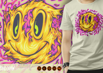 Spooky melted zombie smiley face emoticons logo cartoon illustrations
