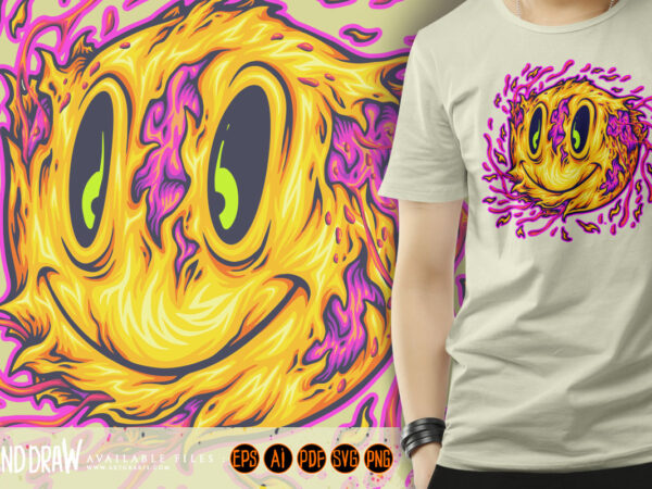 Spooky melted zombie smiley face emoticons logo cartoon illustrations t shirt template vector