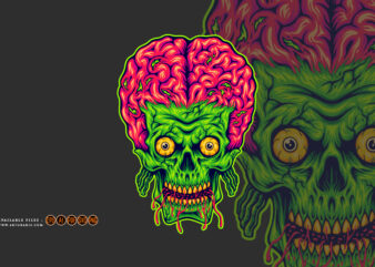 Spooky monster zombie skull head brain logo cartoon illustrations