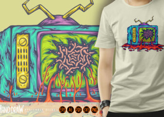 Spooky television zombie monster blood melting logo illustrations