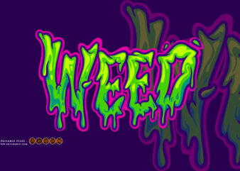 Spooky weed melted words hand lettering text illustrations t shirt template vector