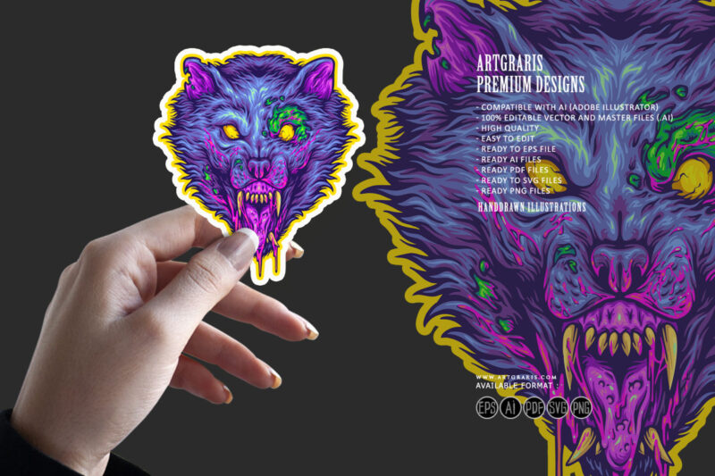 Monster zombie wolf head horror logo illustrations