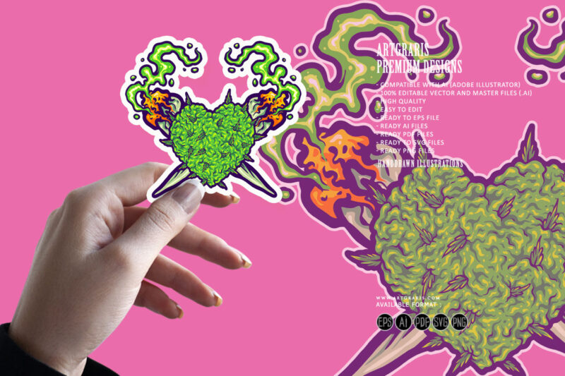 Smoking weed cross drug cannabis leaf heart logo illustrations