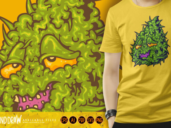 Funny marijuana sativa leaf cannabis plant logo cartoon illustrations t shirt graphic design