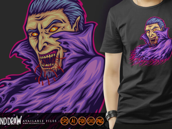 Spooky halloween horror vampire dracula logo cartoon illustrations t shirt template vector