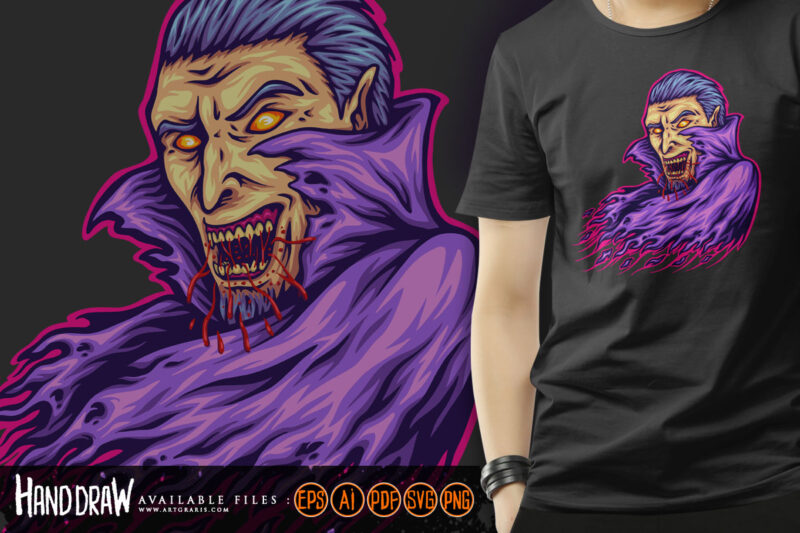 Spooky halloween horror vampire dracula logo cartoon illustrations