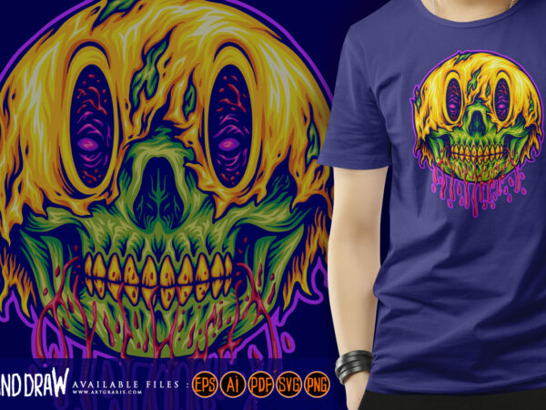 Horror melted emoticons zombie skull cartoon illustrations graphic t shirt