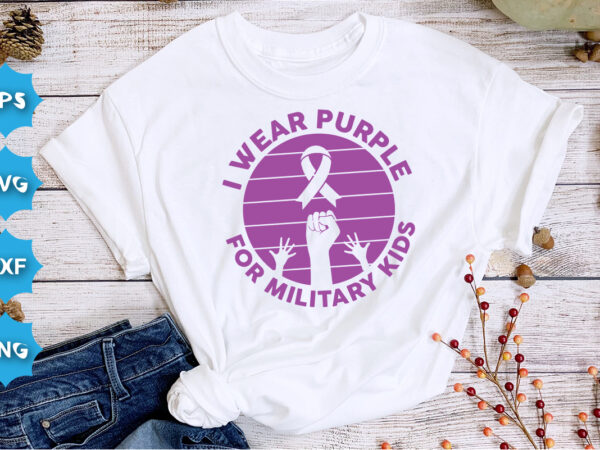 I wear purple for military kids, purple up for military kids dandelion flower vector cancer awareness month of the military child typography t-shirt design veterans shirt