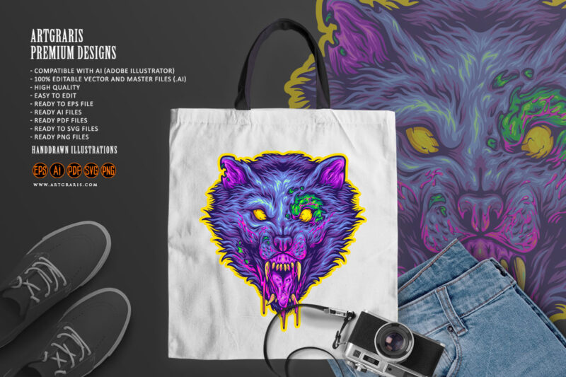 Monster zombie wolf head horror logo illustrations