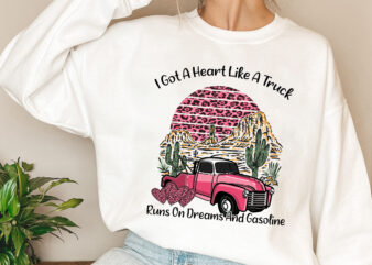 Western Sunset Cowgirl I Got A Heart Like A Truck T-Shirt, Cowgirl Truck, Sunset Design Download PL