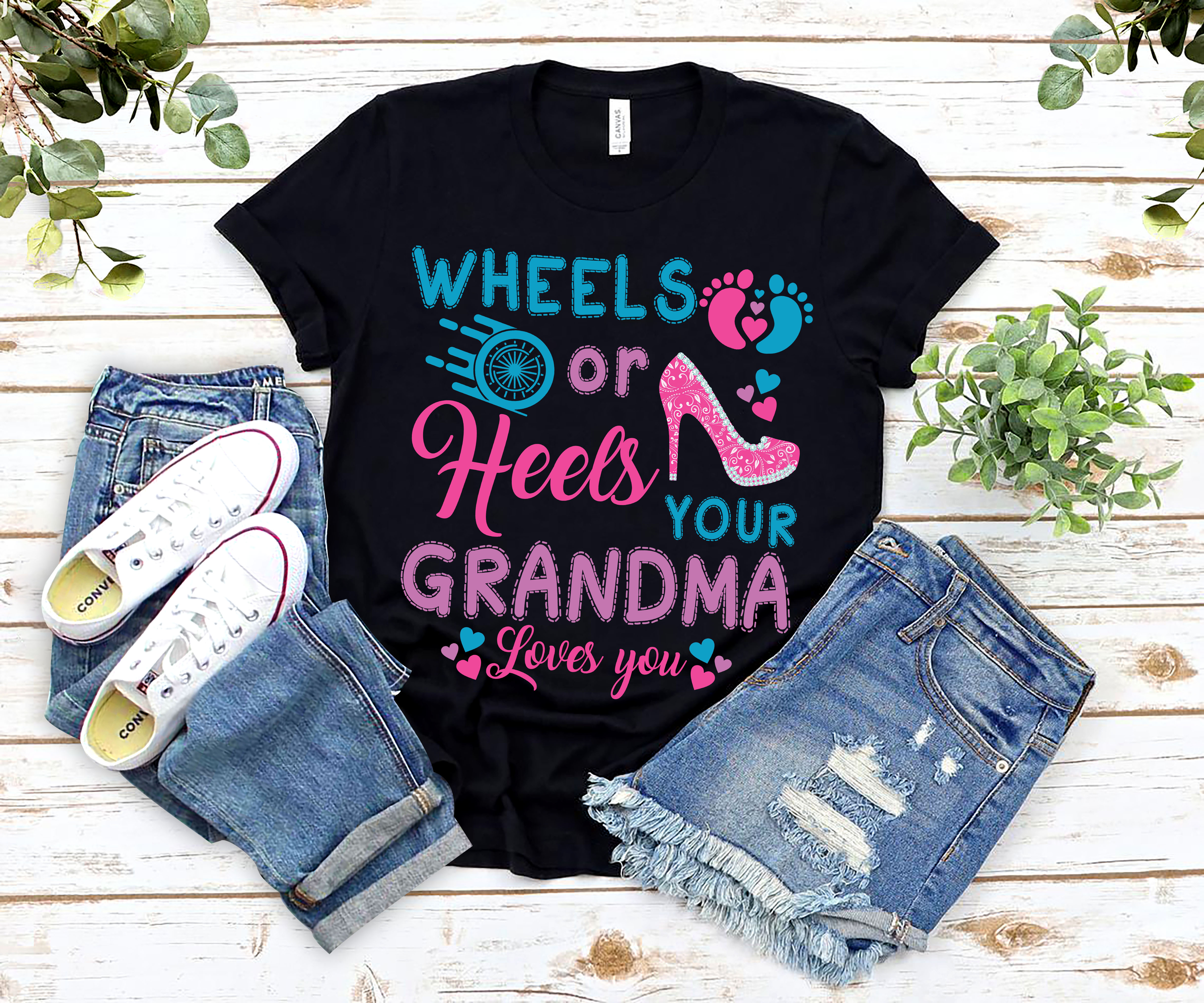 Wheels or heels we love you gender reveal party tee t shirt-CL – Colamaga