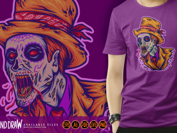 Zombie freddy zombie monster face logo cartoon illustrations t shirt graphic design