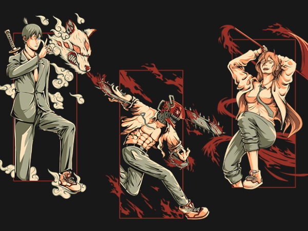 Chainsaw man character t-shirt design | makima team- denji-aki-power