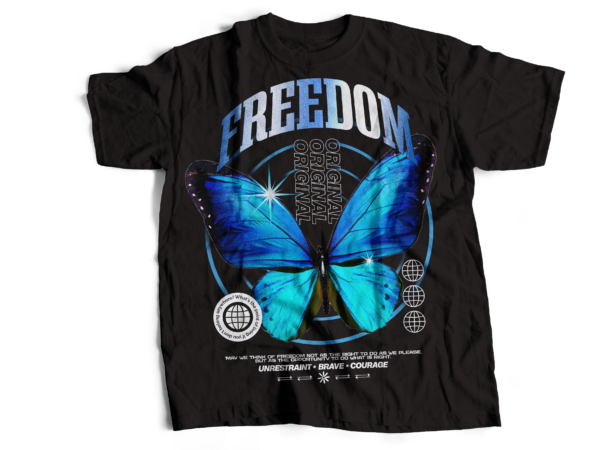 Freedom butterfly design streetwear tshirt design
