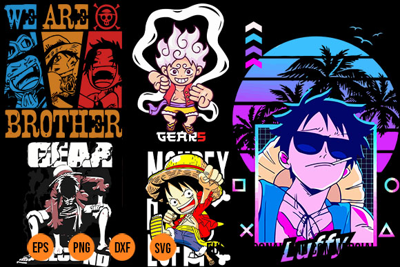 Best one piece anime tshirt design bundle svg png