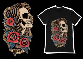 Lady skull vector eps illustration design for t-shirt