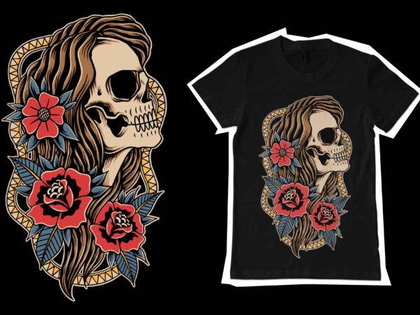 Lady skull vector eps illustration design for t-shirt