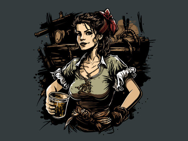 Girl vector illustration pirate waitress