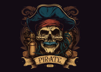 Skull Pirate rum vector illustration