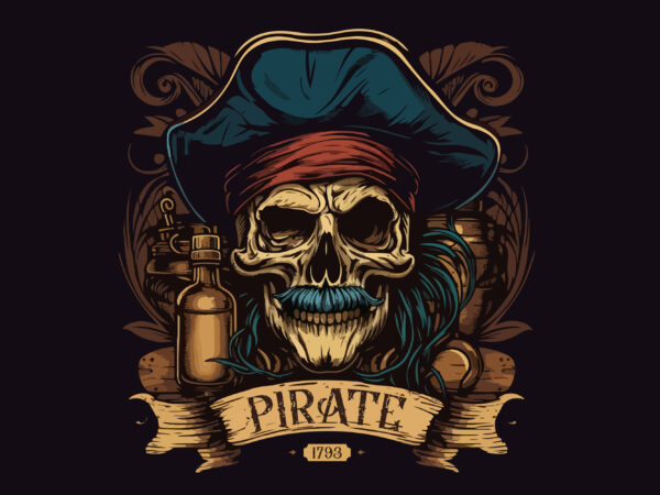 Skull pirate rum vector illustration