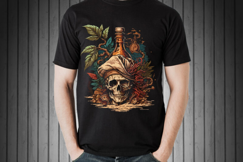 Skull Pirate rum vector illustration