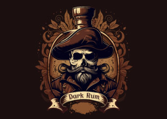 Skull Pirate rum vector illustration